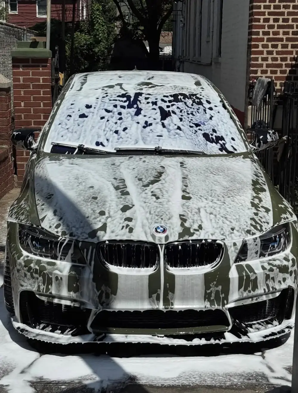Foam wash stage on a BMW